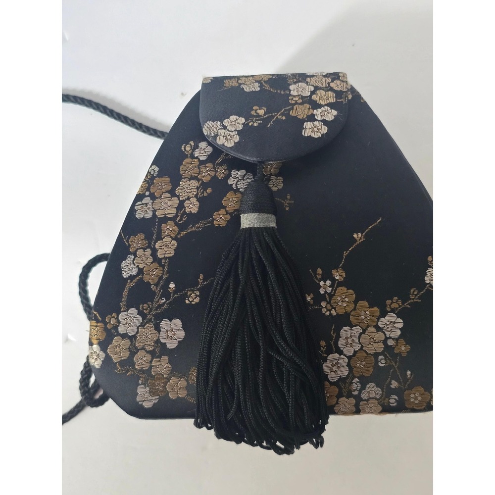NWT Vintage Chinese Brocade Evening Bag Black & Gold with Tassel (Minor Defect) - Picture 9 of 10